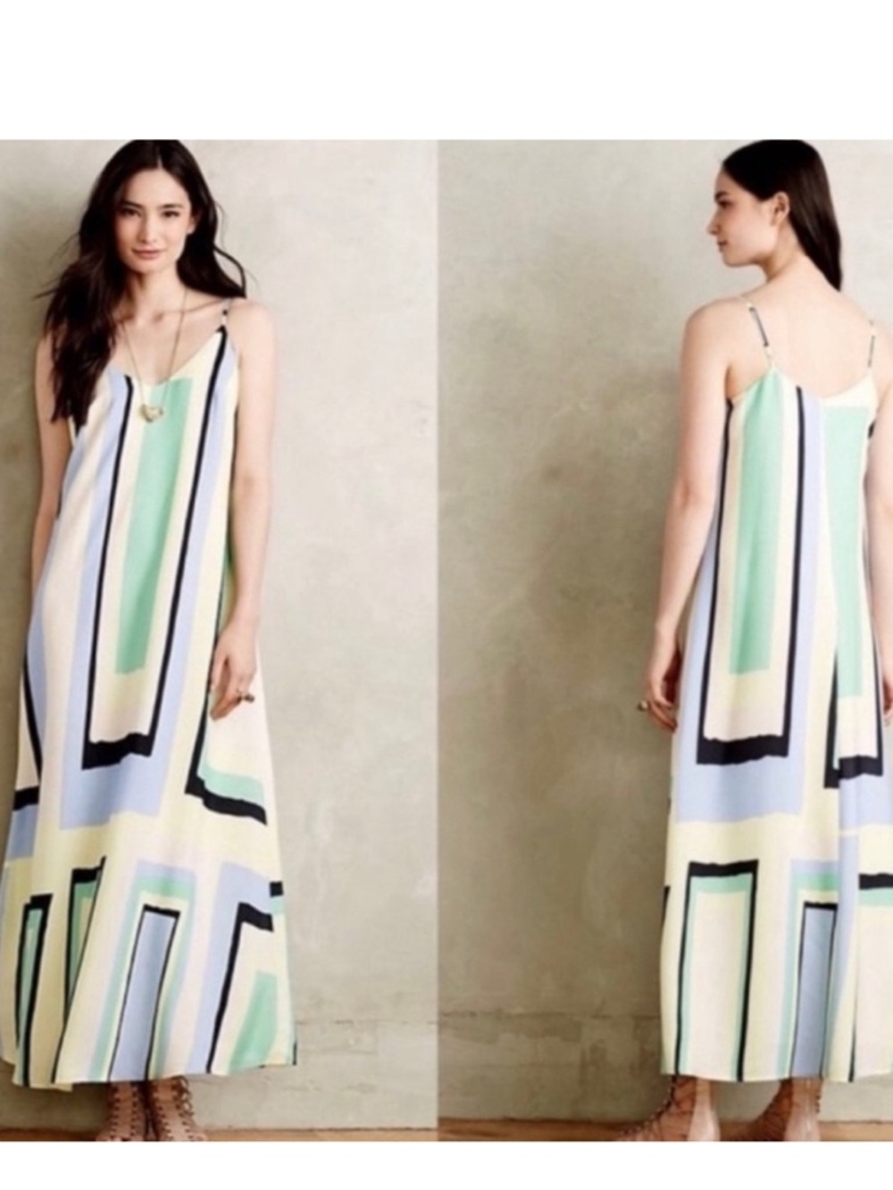 Anthropologie Maeve Geometric Print Maxi Dress